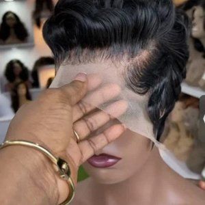 RIMENA-13"4 TRANSPARENT 100% HUMAN HAIR FRONTAL LACE SHORT CUT PIXIE FRONTAL WIG